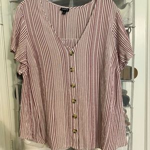 Burgundy & white striped shirt w/ buttons